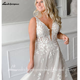 A line Wedding Dresses V-neck Custom-Made Court Train Appliques Sleeveless Bridal Gown Robe De Mariée