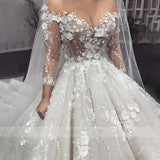 Luxury Wedding Gowns Ivory Women Sexy Sweetheart V-neck Lace Applique Long Sleeve A Series Bridal Dresses Party Robe 2023
