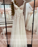 Boho Wedding Dress Lace Applqiues Floral Beading Backless Spaghetti Straps Bridal Gowns estido de noiva praiano