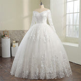 Neck White Full Sleeve Wedding Dresses Long Appliques Lace Embroidery Sweetheart Off the shoulder Vintage Bridal Ball Gowns