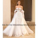 Women Sweetheart Wedding Dresses Mermaid Sleeveless Lace Applique Bridal Gowns Bohemian Princess Formal Beach Party Vestido