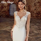 Boho V-Neck Wedding Dress Mermaid For Women 2023 Sleeveless Bride Gown Lace Appliques Illusion Button Vestidos De Noiva