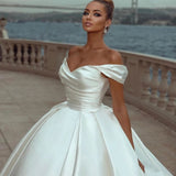 Sexy Off Shoulder Bridal Dresses Satin Lvory A-Line Pleated Simple Princess Wedding Gowns Vestidos De Novia Formal Party