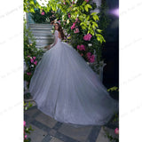 Glitter Wedding Dresses Princess Cap Sleeves Deep V-Neck Shiny Bridal Gowns Pageant Sparkly Backless A Series Transparen