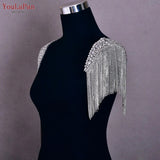 SP48 Tassel Shoulder Patches for Wedding Dress Epaulet Woman Clothing Accessories Handmade Rhinestone Patches Jewelry