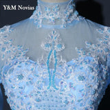 Illusion Sky Blue Quinceanera Dress Floor Length Sweet High Neck For Party Luxury Embroidery Ball Gown Prom Dress Plus Size