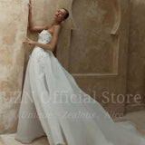 Elegant A-Line Wedding Dresses White Sweetheart Appliques Bridal Gowns Boho Beach Side Slit Evening Wedding Gown Custom Size