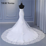 New Arabic Aso Ebi Vintage Lace Beaded Sequined Wedding Dresses Strapless Mermaid Bridal Dress Sexy Cheap Wedding Gowns