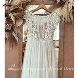 Lace Floral A Line Beach Wedding Dress 2023 Cap Sleeve Robe Civil mariage Boho Bridal Gown Vestidos de Noiva