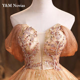 Novias Off Shoulder Giltter Quinceanera Dresses Ball Gown Tulle Flowers Formal Party Sweet 18 Vestidos Elegant Prom Dress