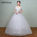 the Should White Wedding Dress 2023 New Korean Style Lace Appliques vestidos de noiva Sexy Boat Neck Bridal Dress pluse size