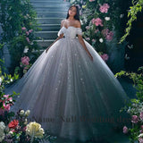 Princess Wedding Dress Ladies Glitter Tulle Sweetheart Bridal Dress Robe De Mariee Off Shoulder Arab Dubai فستان Mariée