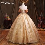 Novias Off Shoulder Giltter Quinceanera Dresses Ball Gown Tulle Flowers Formal Party Sweet 18 Vestidos Elegant Prom Dress