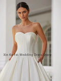 And Gorgeous Bride Gowns Ivory Women's Sweet Satin Pleated A-Line Sleeveless Princess Wedding Dresses Formal Prom Party