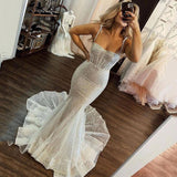 Glitter Skinny Mermaid Wedding Dresses Spaghetti Shoulder Ladies Backless Bridal Gowns Prom Party 2023 Robe De Mariée 2023