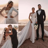 Women's Wedding Dresses Satin Pleated Glittering Sequin Mermaid Pleated Bridal Gowns Robe Vestidos De Novia свадебное