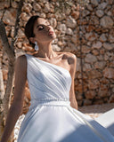 Women's Sexy Off Shoulder Princess Wedding Dresses A-Line Tulle Pleated Sleeveless Bridal Gowns Robe Formal Prom Party