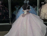 Photo Luxury Sequined Ball Gown Spaghetti Strap Pink Quinceanera Dress Sweet Party Vestidos 15 Anos Vintage Plus Size