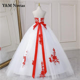 New 5 Colors Fashion Classic Sweet Strapless Quinceanera Dresses Party Prom Dress Lace Embroidery Ball Gown Plus Size
