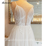 V Neck Lace Spaghetti Straps A Line Wedding Dress Appliques Boho 2023 Summer Robe De Marie Wedding Gowns for Women Elegant