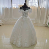 Ivory Sweetheart Vestido De Noiva Plus Size Wedding Dress Short Sleeve Plears Embroidery Appliques Custom Made Bridal