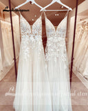 Spaghetti Straps Boho Wedding Dress 2023 Lace Applqiues V Neck Bridal Gowns Tulle A Line abito da sposa