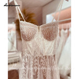 Sexy Beach Wedding Dress Spaghett Straps 2023 Robe Mariee Vintage Lace Boheme Wedding Dresses Backless Beaded