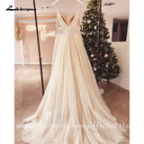 Spaghetti Straps Champagne Boho Wedding Dress For Women 2023 Vestido Civil Bridal Church Wedding Gowns suknie slubne