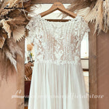 Lace Floral A Line Beach Wedding Dress 2023 Cap Sleeve Robe Civil mariage Boho Bridal Gown Vestidos de Noiva