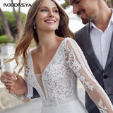 Elegant Chiffon Wedding Dresses For Women Illusion Full Sleeves Bridal Gown Sexy Backless A-Line vestidos de novia