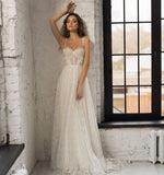 Spaghetti Straps Lace Appliques Boho Wedding Dress 2023 Corset Closure Elegant Sweetheart A-Line Bridal Gowns 925