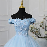 Novias New Fashion Blue Off Shoulder Quinceanera Dresses Sweet Party Prom Dress Luxury Lace 3D Flowers Ball Gown Vestidos