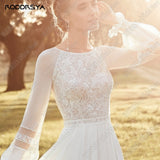 Sexy Backless Wedding Dresses For Women Scoop Puff Sleeves Chiffon A-Line Bride Gowns Lace Appliques Robe De Mariée