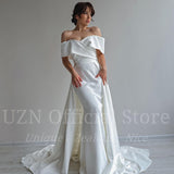 White Mermaid Wedding Dresses Elegant Off The Shoulder Satin Bridal Gowns Boho Beach Evening Wedding Prom Gowns Custom Size