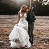 Sexy Backless Wedding Dress For Bride 2023 Illusion V-Neck Bridal Gown Applique Sweep Train A-Line vestidos de novia 925
