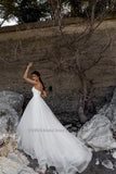 Sweetheart Neckline A-Line Wedding Dresses Spaghetti Straps Sleeveless Sweep Train Princess Bridal Gowns