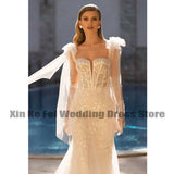 Women Sweetheart Wedding Dresses Mermaid Sleeveless Lace Applique Bridal Gowns Bohemian Princess Formal Beach Party Vestido