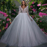Glitter Wedding Dresses Princess Cap Sleeves Deep V-Neck Shiny Bridal Gowns Pageant Sparkly Backless A Series Transparen