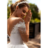 Wedding Dress Ladies V Neck A-Line Beaded Lace Appliqué Bridal Dress Illusion Backless Party Dress Long Train Vestidos