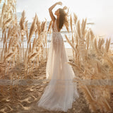 Bohemian Wedding Dresses Lace Applique Women's Sexy Deep V-Neck Sleeveless Bridal Gowns Thin Beach Party Princess Robe