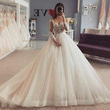Wedding Dresses Women's Elegant Sweetheart A-line Sheer Applique Long Sleeve Princess Prom Bridal Gowns Formal Party De