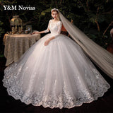 Sweetheart Three Quarter Elegant Wedding Dress With Sleeve Long Lace Embroidery Train Bridal Gown Plus Size Vestido De Noiva