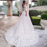Wedding Dress Embroidered Lace On Net With A-line Ball Gown O-neck Full Sleeve Bride Dress Back Lace Up Robe De Mariee