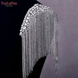 SP48 Tassel Shoulder Patches for Wedding Dress Epaulet Woman Clothing Accessories Handmade Rhinestone Patches Jewelry