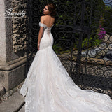Wedding Dress Elegant Embroidered Lace On Net With Slim-line Off The Shoulder Sleeveless Bride Lace Up Robe De Mariee