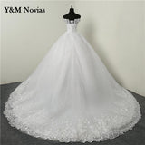 Vedio Luxury Lace Applique Plus Size Wedding Dress Embroidery 2023 New Long Train Sweetheart Bride Gown Vestidos De Noiva