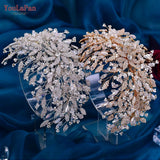HP377 Golden Wedding Hair Accessories Alloy Leaves Bridal Tiara Crystal Side Hair Headpiece Floral Bride Crown Party
