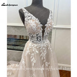 Champagne Boho Wedding Dress 2023 Lace Appliques Tulle Long Bridal Beach Wedding Gowns vestido de casamento princesa