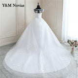 Spring Lace Appliques Pearls Wedding Dresses Sleeveless Vestidos De Novia White O-neck Princess Bride Wedding Gown Plus Size