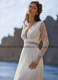 Women's Bohemian Wedding Dresses Elegant V-Neck A-Line Tulle Lace Applique Bridal Gowns Formal Beach Party Robe De Mariée